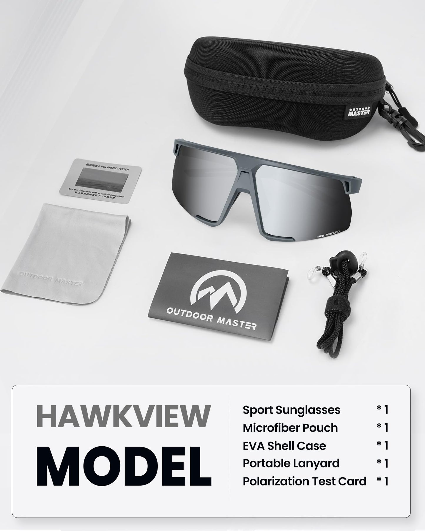 OutdoorMaster Hawkview Polarized Cycling Sunglass, TR90 Sunglasses for Adults Women Men Running Baseball MTB Bike，Silver