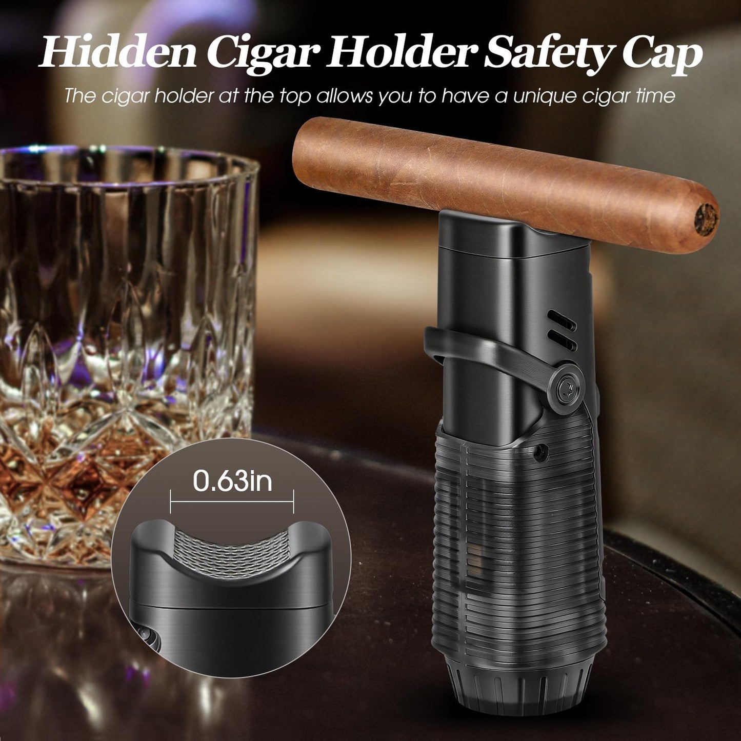 Tesonway Cigar Lighter 2 Pack, Windproof Refillable Butane Torch Lighter, Multifunction Cigar Accessories Butane Lighter with Cigar Holder, Cigar Draw Enhancer and Cigar Punch, Butane Not Included