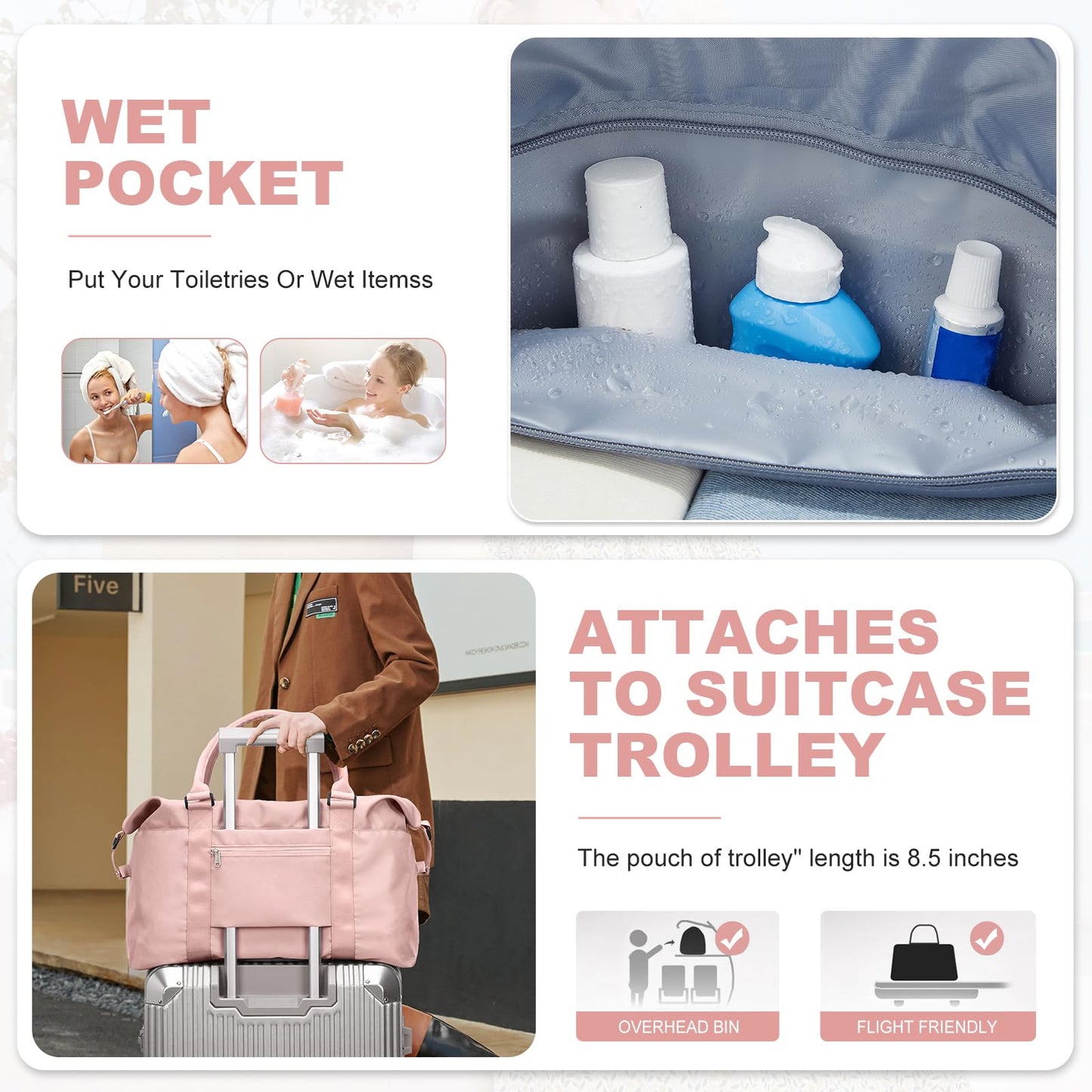 Travel Duffel Bag, Carry On Overnight Weekender Bags for Women