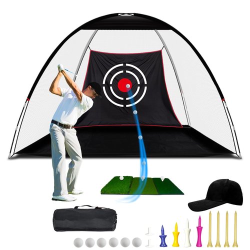 ANDGOAL Golf Net for Backyard Driving Range: 10x6x6.5ft Heavy Duty Nylon Practice Set with Mat - Stable Iron Base Chipping Hitting Target Indoor Outdoor
