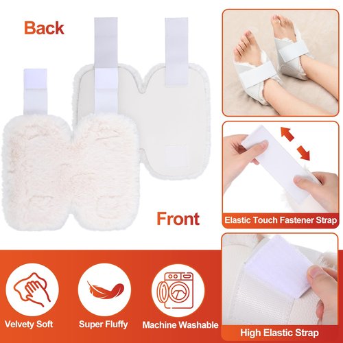 TrelaCo 4 Pcs Heel and Elbow Protector Medium Sheepskin Heel Arm Cushions Pads Adjustable Elbow Protectors for Elderly Pressure Sore Bed Ulcers Pain Relief