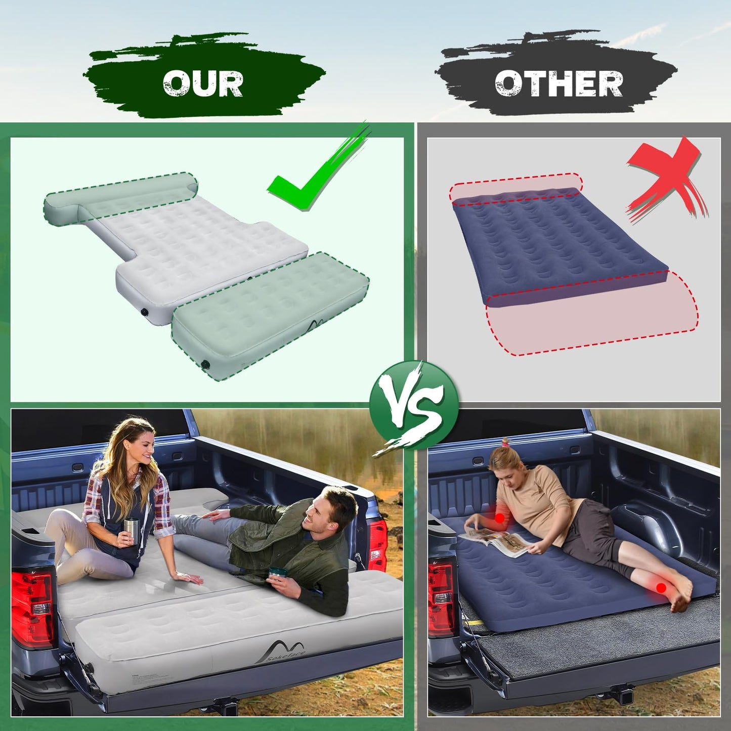 Sokeface Truck Bed Mattress 5.5-5.8ft for Full Size Pickup, Brown Truck Bed Air Mattress Fit for F150 Silverado, Leak-Resistant Camping, Electric Pump, Heavy-Duty, Easy Setup, Large Carry Bag