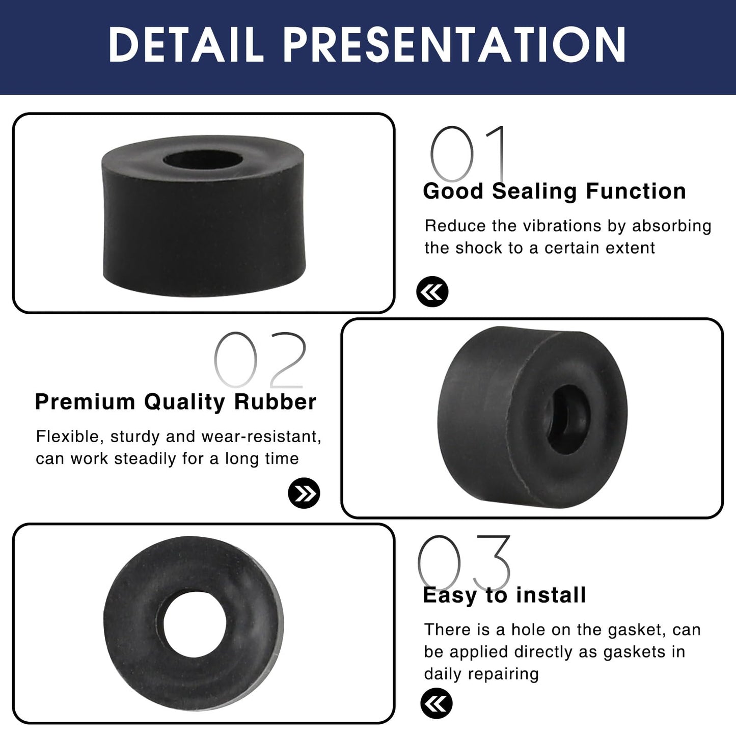 LOGJAM 40 Pcs 4 Sizes Rubber Spacers Washers, Round Solid Rubber Bushings, Bolts Isolation Pads