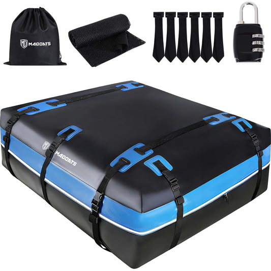 MD MADOATS Rooftop Cargo Carrier, 22 Cubic Ft Car Roof Cargo Carrier for All Vehicles, 840D Waterproof Car Top Carrier with Anti-Slip Mat, 6 Hooks, Storage Bag,Zipper Lock for Tripping & Moving - Blue