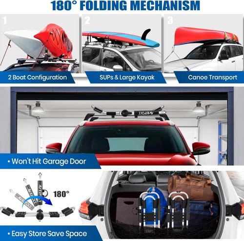 ARTIPOLY Kayak Roof Rack - 4-in-1 J-Bar for 2 Kayaks with Paddle Holder | Easy Mount for SUVs & Trucks
