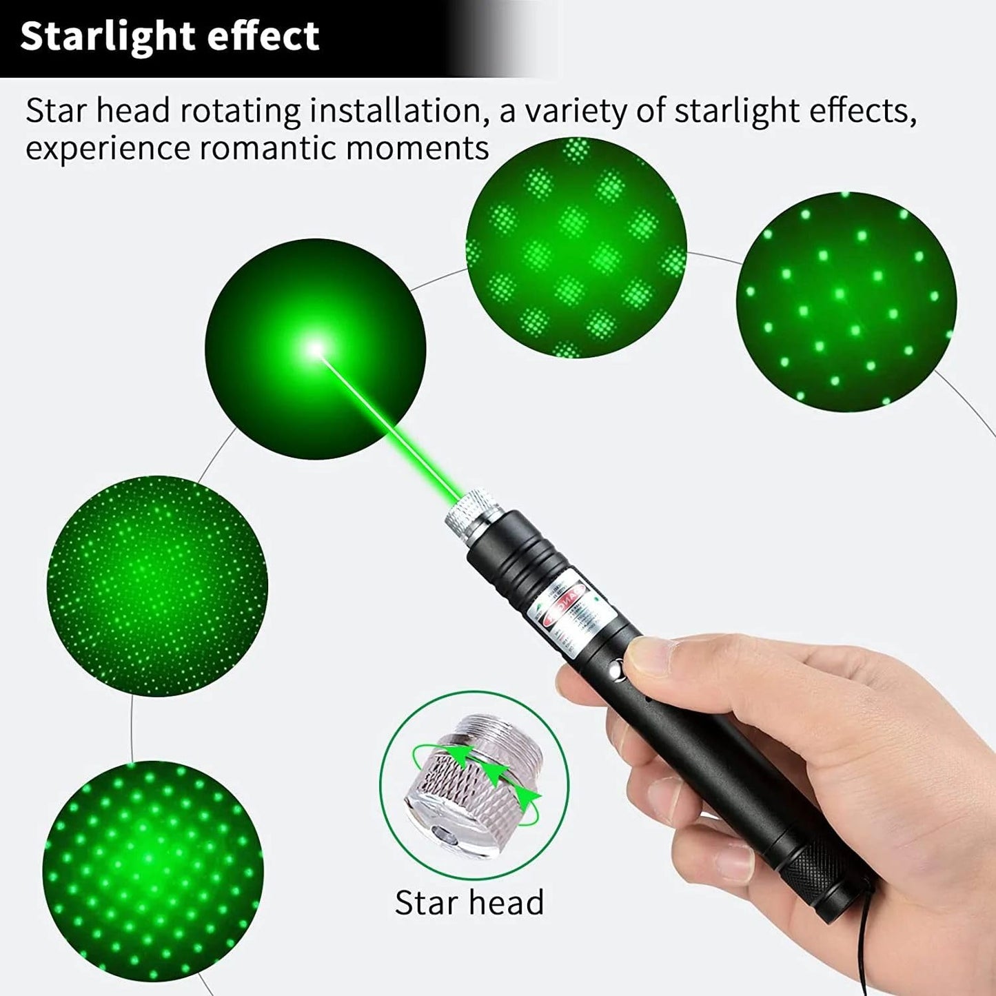 Cyahvtl Laser Pointer, Tactical Flashlights 2000 Metres Green Long Range High Power Handheld Flashlight, Rechargeable Laser Pointer for USB, with Star Cap Adjustable Focus Suitable for Projecto