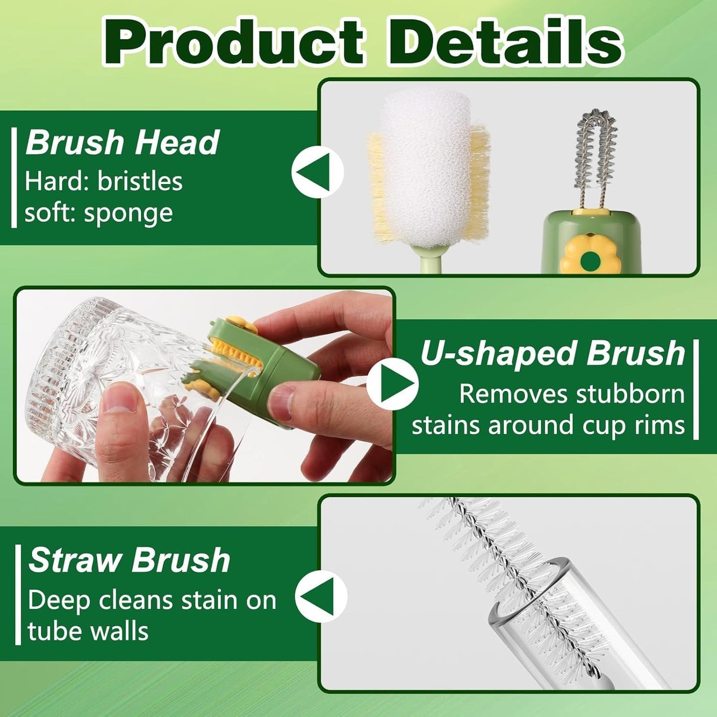 Skiennix 5-in-1 Bottle Cleaning Brush Set - Multifunctional Kitchen Scrubber with Long Handle | 2 Pack