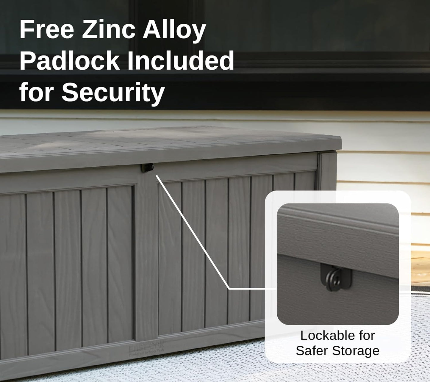 31 Gallon Waterproof Outdoor Storage Box - Lockable Resin Deck Bin for Patio Cushions & Tools - UV Resistant, Black