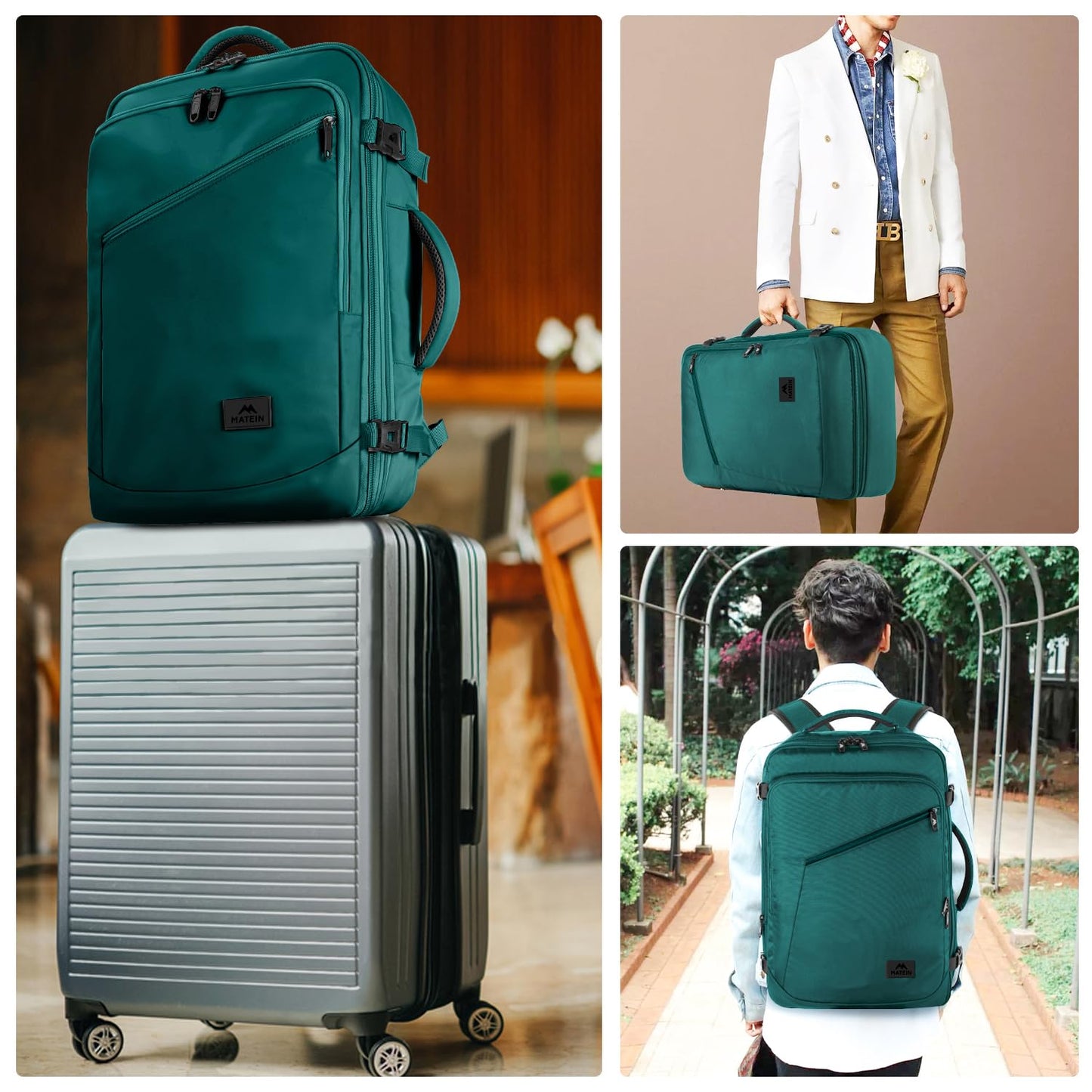 MATEIN Travel Backpack for Men Women, Carry on Backpack for Airplanes, Simple Daypack with Trolley Sleeve, Gifts for International Travelers, 35L, Peacock Blue