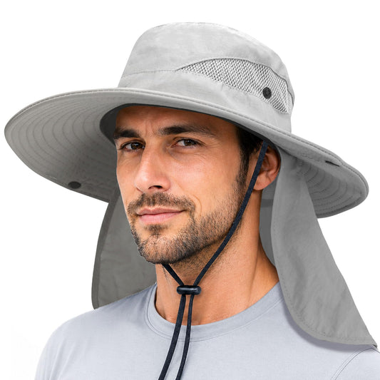 PFFY Sun Bucket Hats for Men Women Fishing Hat with Neck Flap Lightgrey