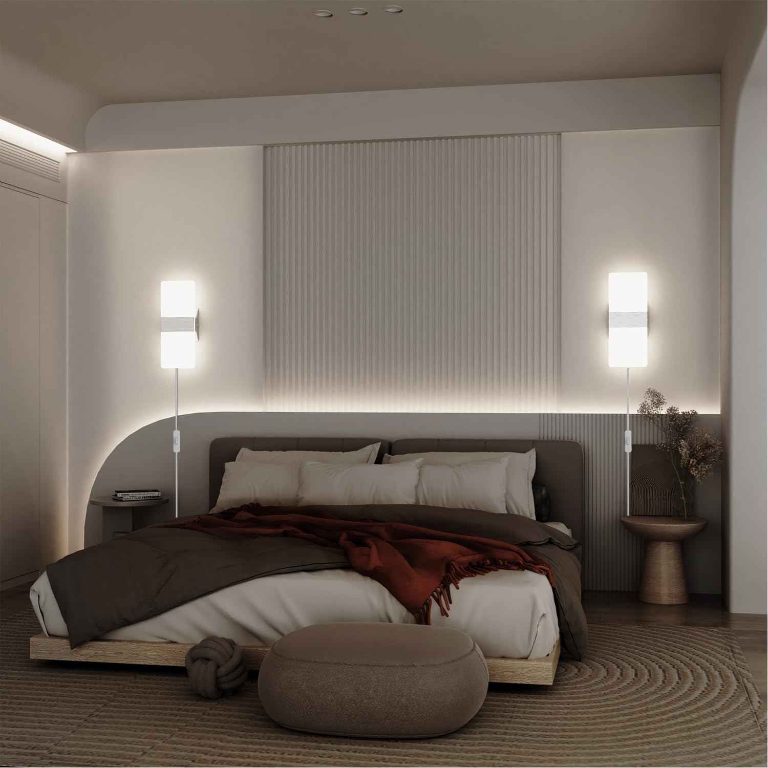 KICAAO Wall Sconces, Modern Wall Sconce Plug in 10W 6000K Cool White Acrylic Wall Lights with 6FT/180cm Plug in Cord and On/Off Switch on The Cord (1 Pack)