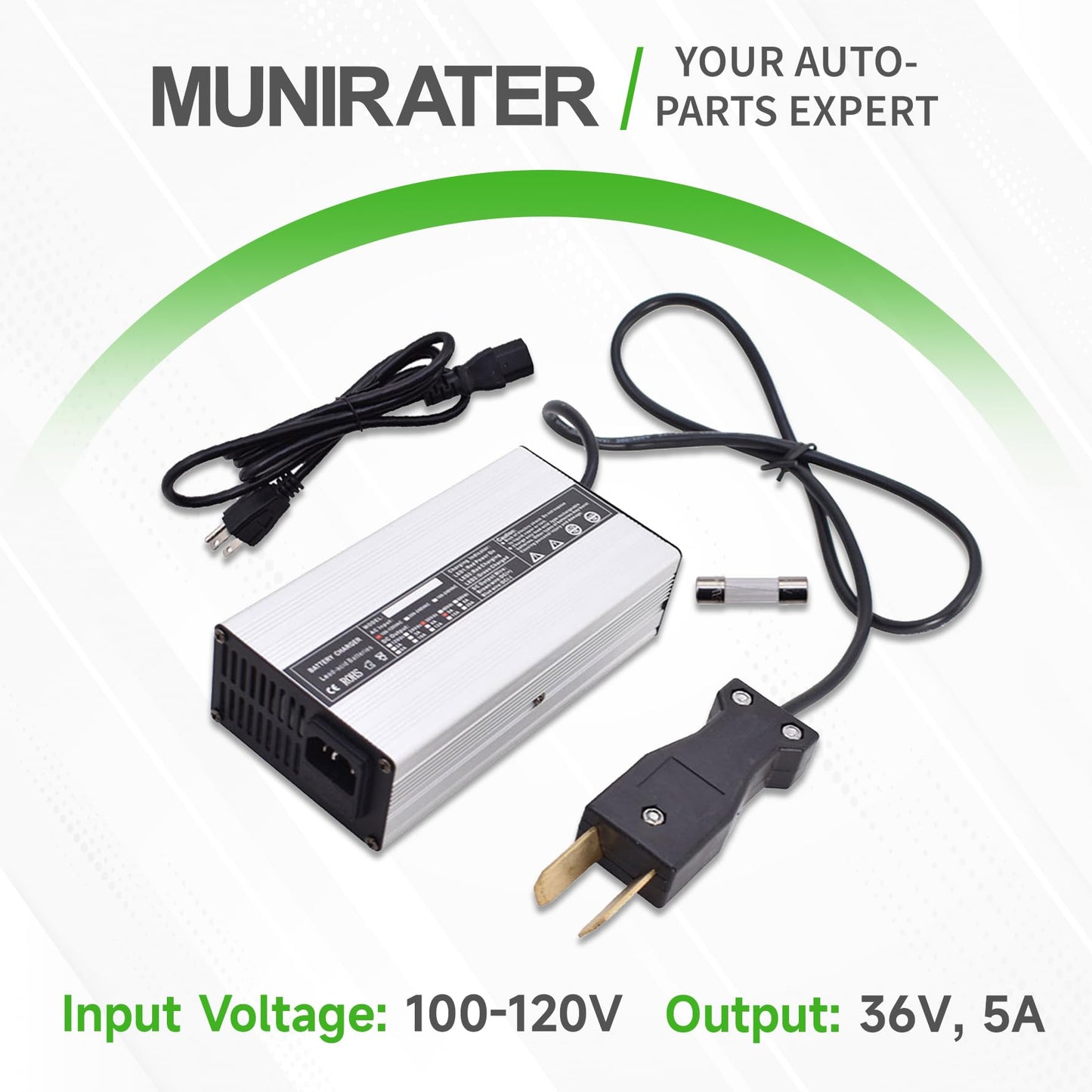 munirater 36V 5A Golf Cart Battery Charger Crow Foot 2 Prong Plug Replacement for Club Car DS TXT