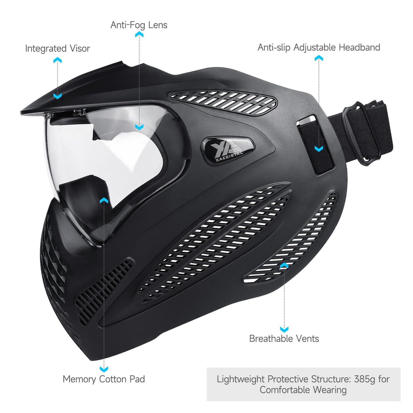 Xaegistac Paintball Mask-Intergrated Sun Visor Airsoft Mask