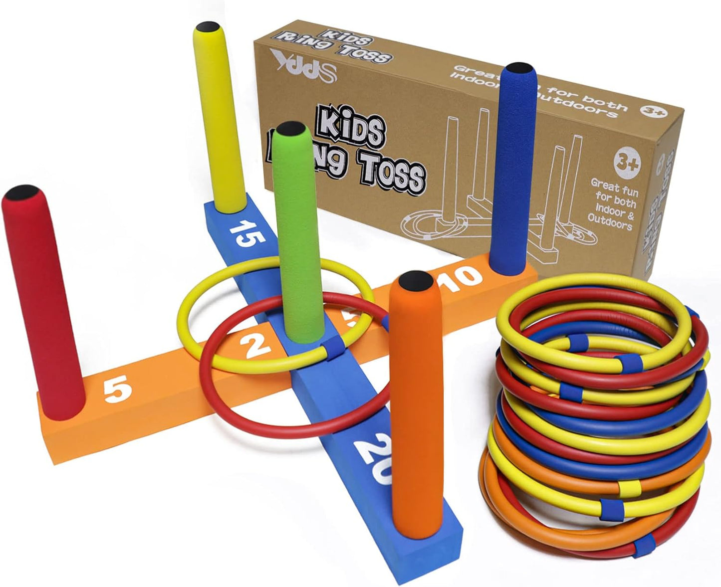 Skiennix Ring Toss Game - Fun Indoor & Outdoor Activity for Kids and Family | 5 Poles, 16 Rings in 4 Colors