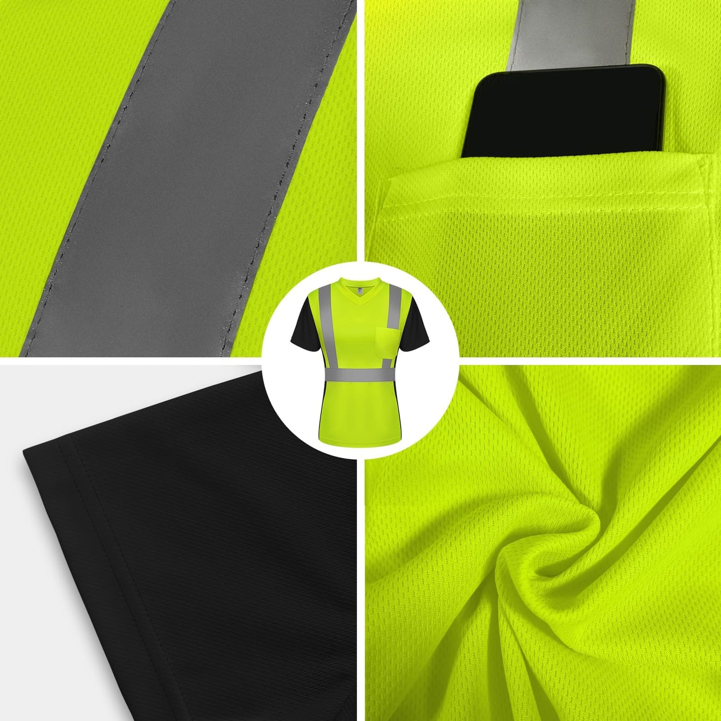 TCCFCCT Safety Shirt for Women, Class 2 Safety Shirts for Women with Reflective, Hi Vis Shirts for Women Construction Work, Night Working, Quick Drying, WP-Yellow-DX S