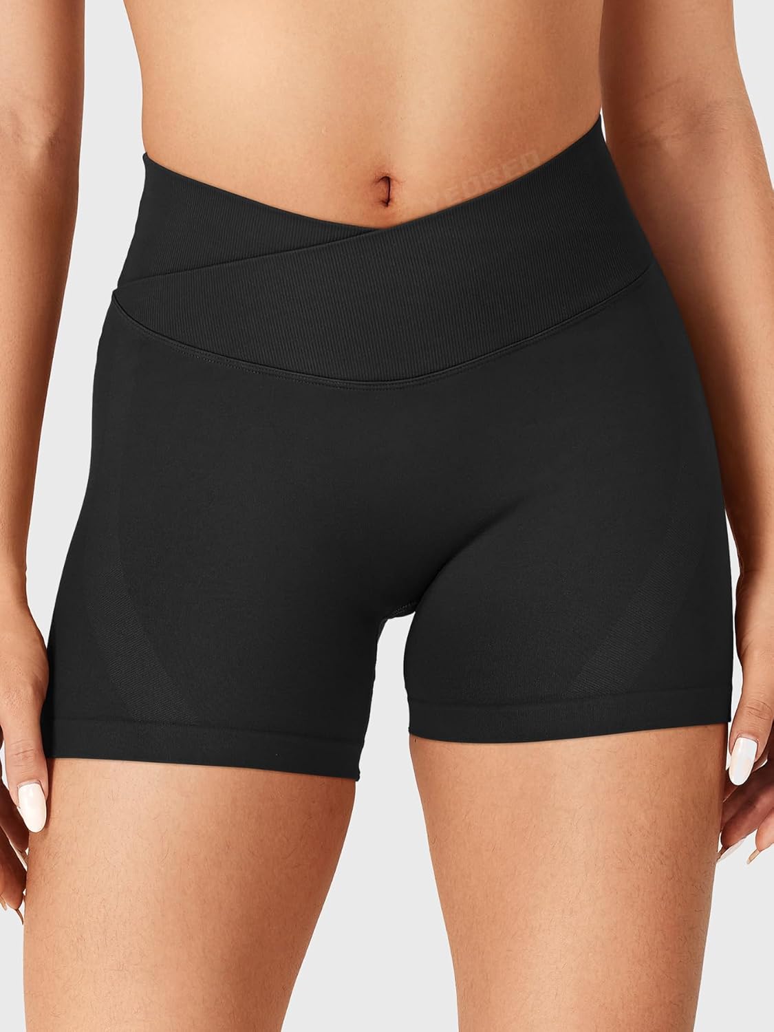 YEOREO Women's Butt Lifting Gym Shorts - 4.5" Crossover Mid Rise Seamless Biker Shorts