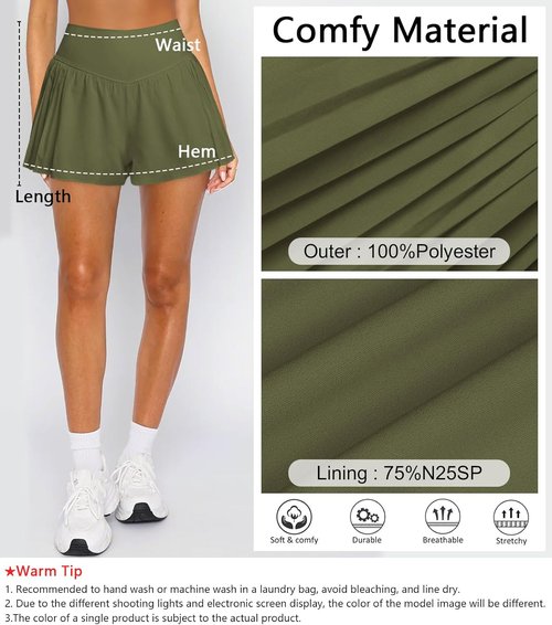 Hragc Athletic Running Shorts - Flowy Butterfly Crossover Workout Skort with Pocket for Women