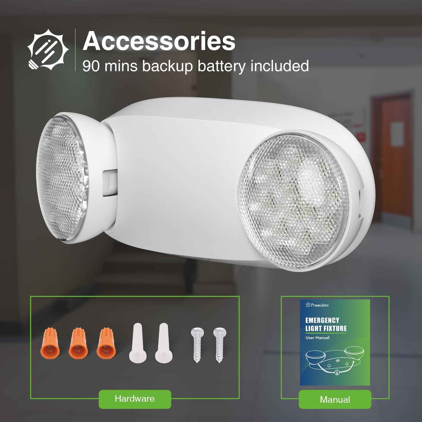FREELICHT 4 Pack Emergency Lights for Business, with Battery Backup,Hard Wired, UL 924 Certified,AC 120/277V,Two Head Adjustable LED Emergency Lighting