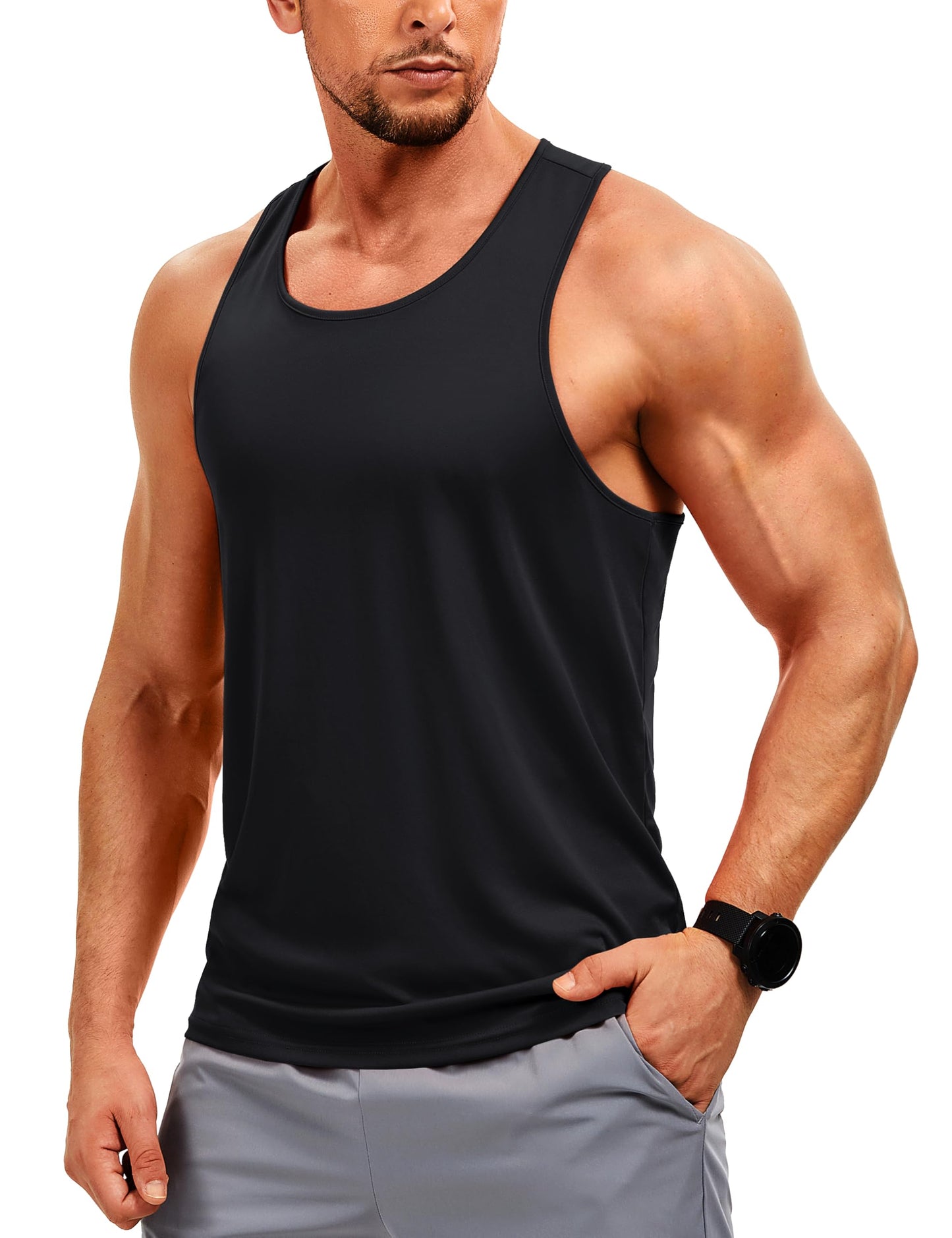 TACVASEN Mens Workout Dry Fit Tank Tops Y Back SPF Sleeveless Shirt Moisture Wicking Gym Muscle Tank Top Running Summer Beach Athletic Black M