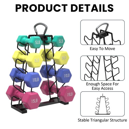 UNITEDPOWER Dumbbell Rack Stand, 4 Tire Weight Rack for 8 Dumbbells，A-Frame Metal Storage Holder with Handle Suitable for Home Gym (DUMBBELLS NOT INCLUDED)