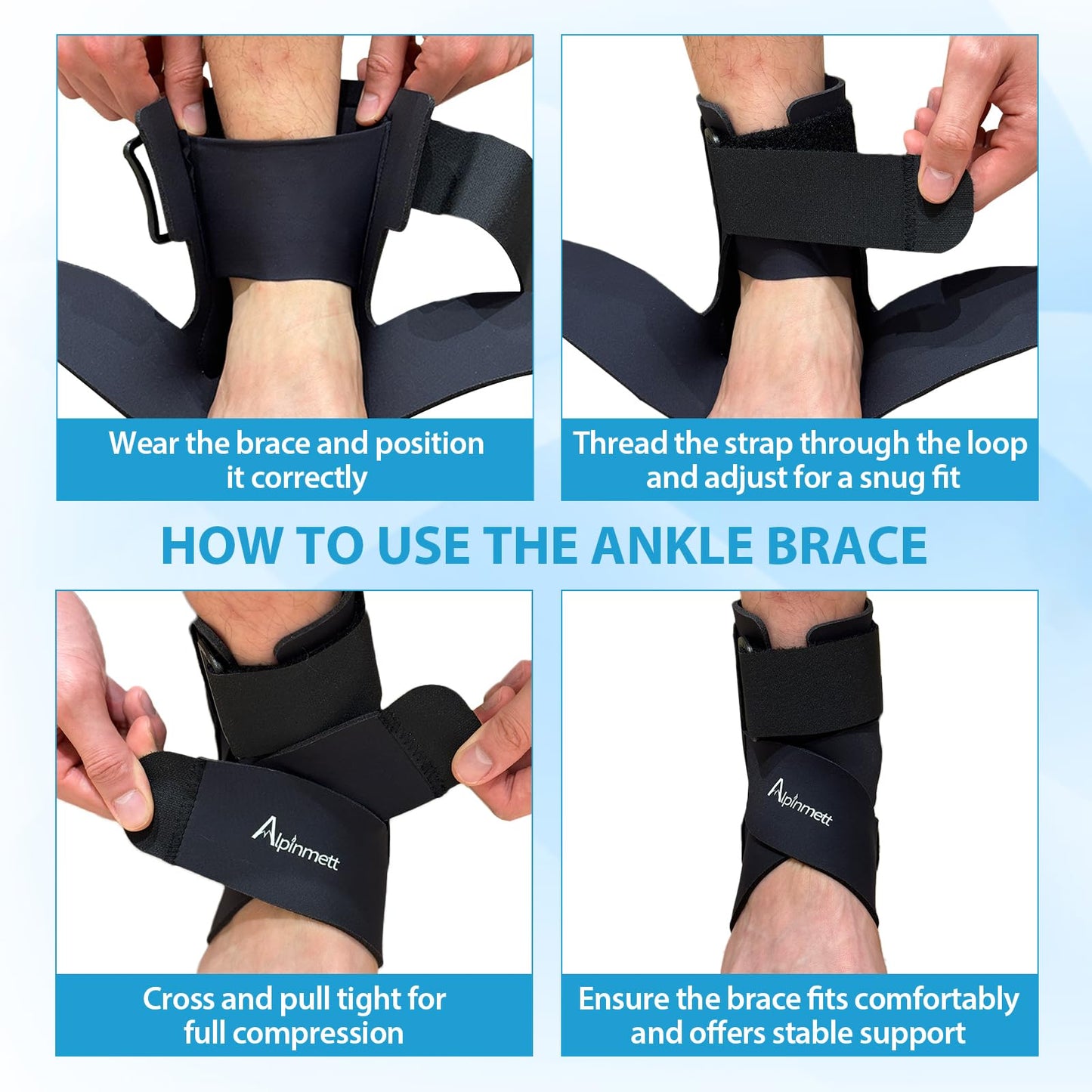 Alpinmett Ankle Brace for Men & Women, Compression Ankle Support Brace with Dual-Sided Plastic Stabilizers, Adjustable X-Strap & Open Heel for Sprain Recovery, Foot Discomfort, Sports & Daily Use 1 Pack