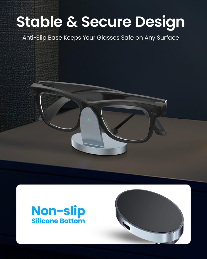 Tokismet Charging Dock Compatible with RayBan Meta Smart Glasses & Oakley Meta – LED Indicator, Safety Chip & Stable Base – Works as Charging Stand (Grey)
