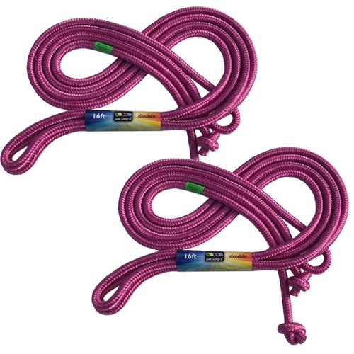 Just Jump It 16' Foot Jump Rope 2 Pack - Active Outdoor Youth Fitness Excersing Equipment - Double Dutch Length Gym Accessories - Raspberry