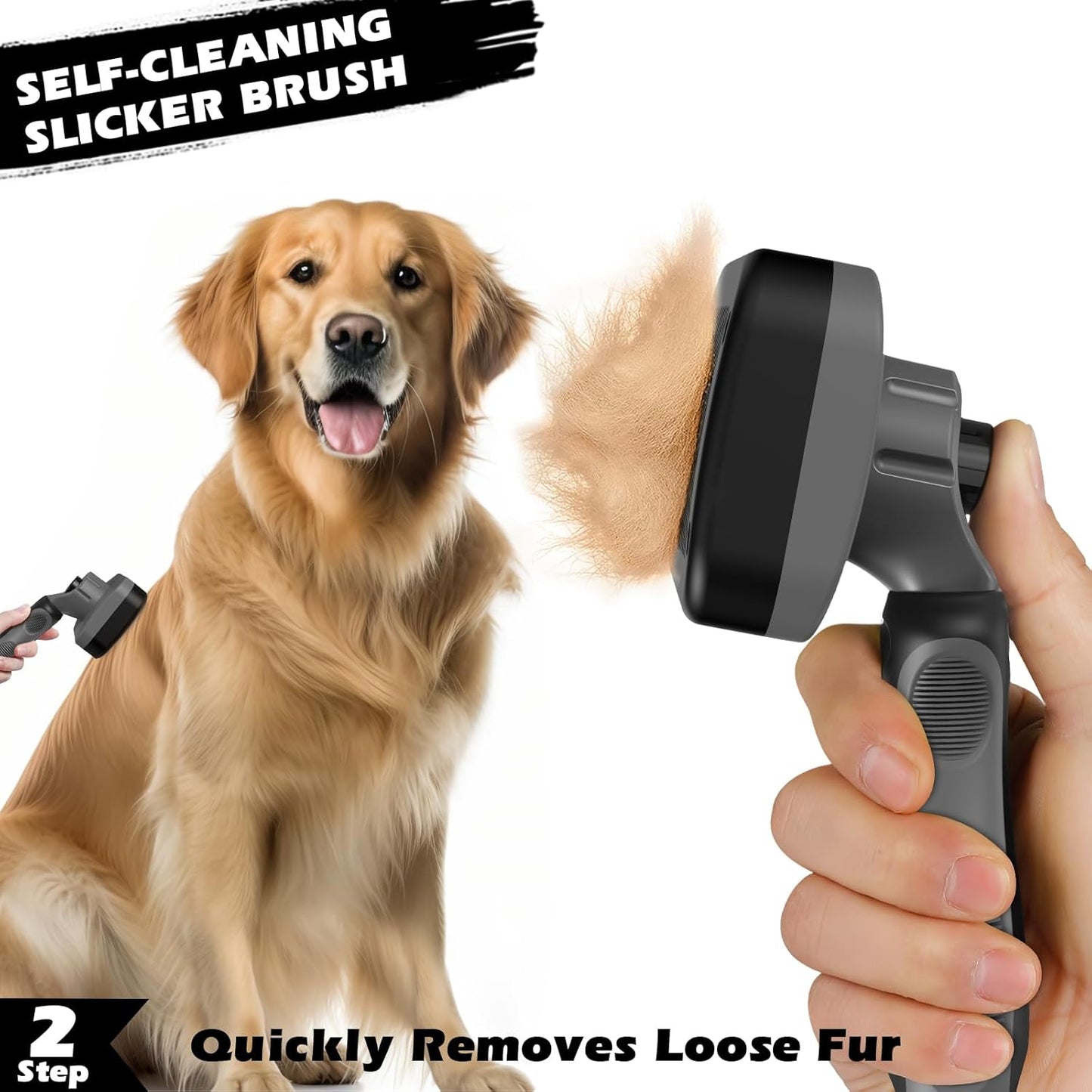 Skiennix Self-Cleaning Slicker Brush Set - 3PCS Pet Grooming Tools for Dogs, Cats & Horses | Dematting Comb & Flea Comb in Gray