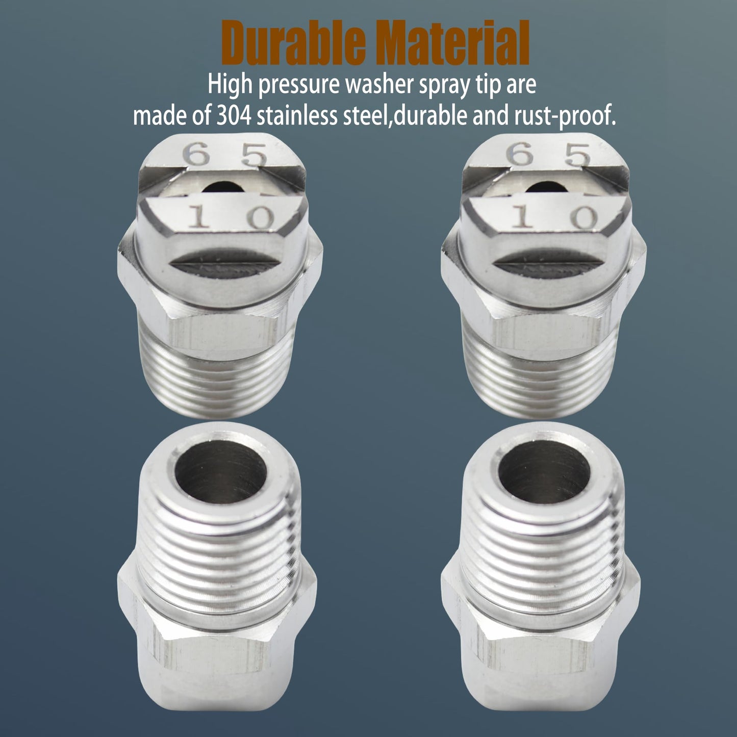 Narcilors 4 Pcs High Pressure Spray Fan Washer Soap Nozzle Tip Stainless Steel 1/4 BSPT 65 Degree Fan 10.0 Oriface Diameter Pressure Washer Parts