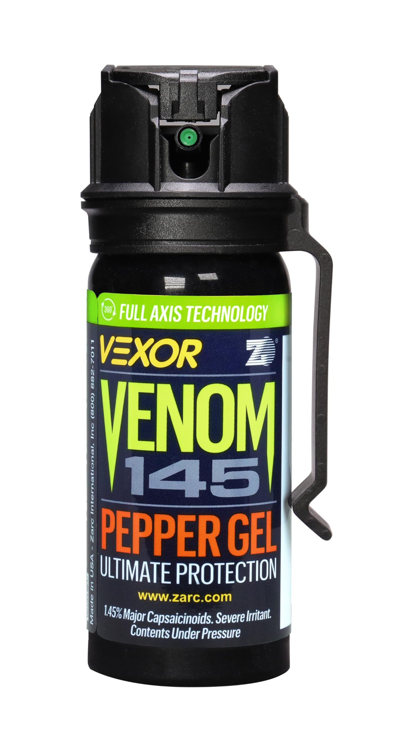 VEXOR Venom Pepper Gel Spray, 1.45% Major Capsaicinoids, Up to 20 ft Range, 18 Bursts, Belt Clip, Made in USA, 1 Pack, 1.8 fl oz