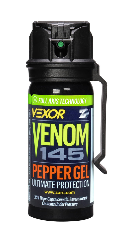 VEXOR Venom Pepper Gel Spray, 1.45% Major Capsaicinoids, Up to 20 ft Range, 18 Bursts, Belt Clip, Made in USA, 1 Pack, 1.8 fl oz