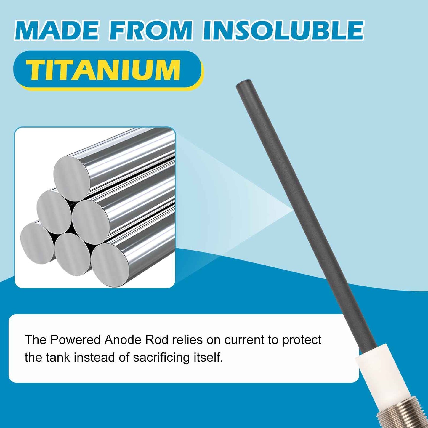 Powered Anode Rod (With Green Light) for Water Heater, 24-Hour Egg/Sulfur Smell Elimination, Stops Corrosion and Reduces Limescale, Titanium Electric Anode Rod for 40-89 Gallon Tanks, 25-Year Warranty