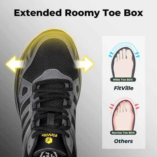 FitVille Men's Wide Hiking Shoes Water Repellent Trekking Trails Outdoor Sneakers Cushioned Lightweight Walking Running Shoes with Arch Support Black