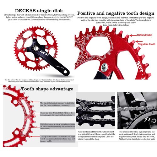 DECKAS Round Chainring 104BCD 40T 42T 44T 46T 48T 50T 52T Narrow Wide Chainring for 7 8 9 10 11 12 Speed Chains (Round Red, 50T)