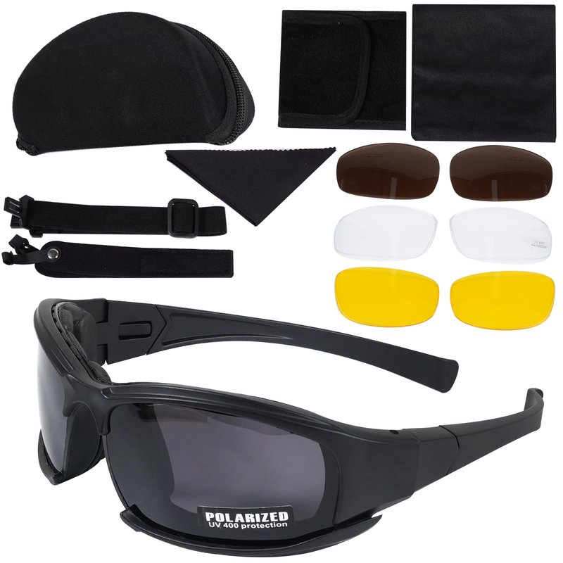 Unifizz X7 Army Sunglasses Military Tactical Goggles Polarized Lens Glasses Unisex Black with 4 Lens kit For Training