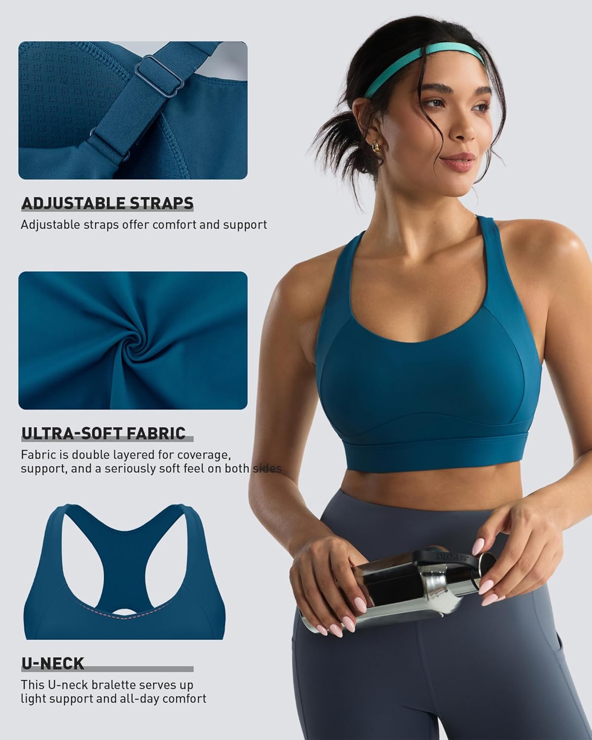 RUNNING GIRL High Support Sports Bra for Women - Adjustable Straps & Sewn-In Pads, Comfortable Fit