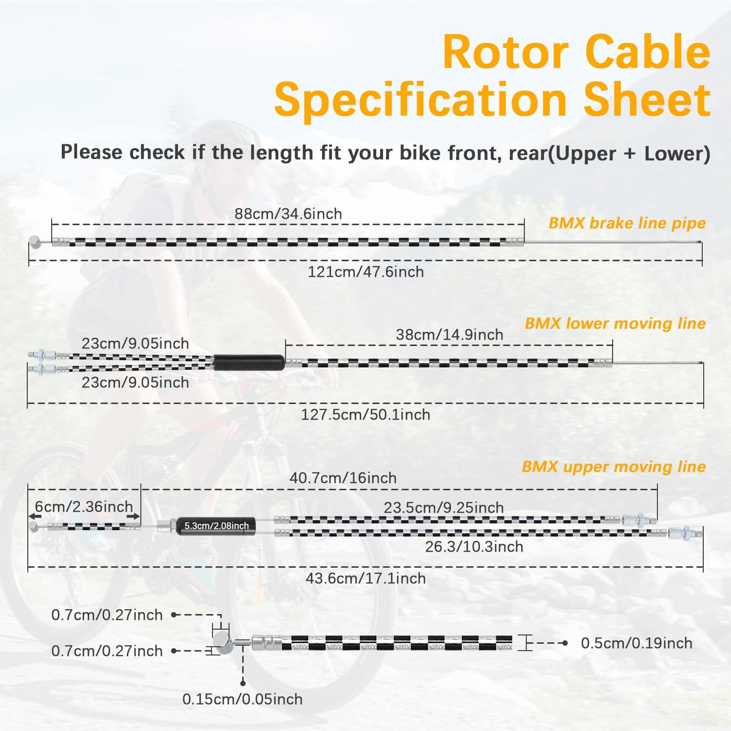 BMX Gyro Brake Cables Front/Rear with Spinner Rotor - Heat-Resistant Stainless Steel Cable Set for Gyro Systems & 20" Bikes, Durable Replacement Kit for Stable Braking & Easy Installation,Professional