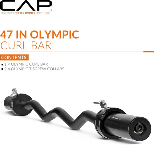 CAP Barbell 47-Inch Olympic EZ Curl Bar - Perfect for 2-Inch Weight Plates | Multiple Options Available