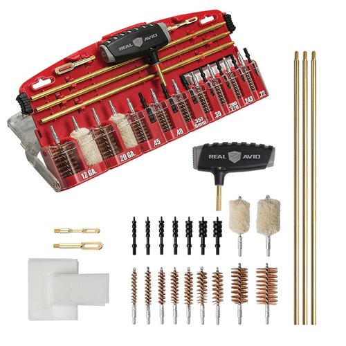 Real Avid Gun Boss Pro Universal – 12 Ga., 20 Ga., .45, .40, .357, .38, 9MM, .30, .280, .270, 7MM, .243, .22 ca. universal gun cleaning kit