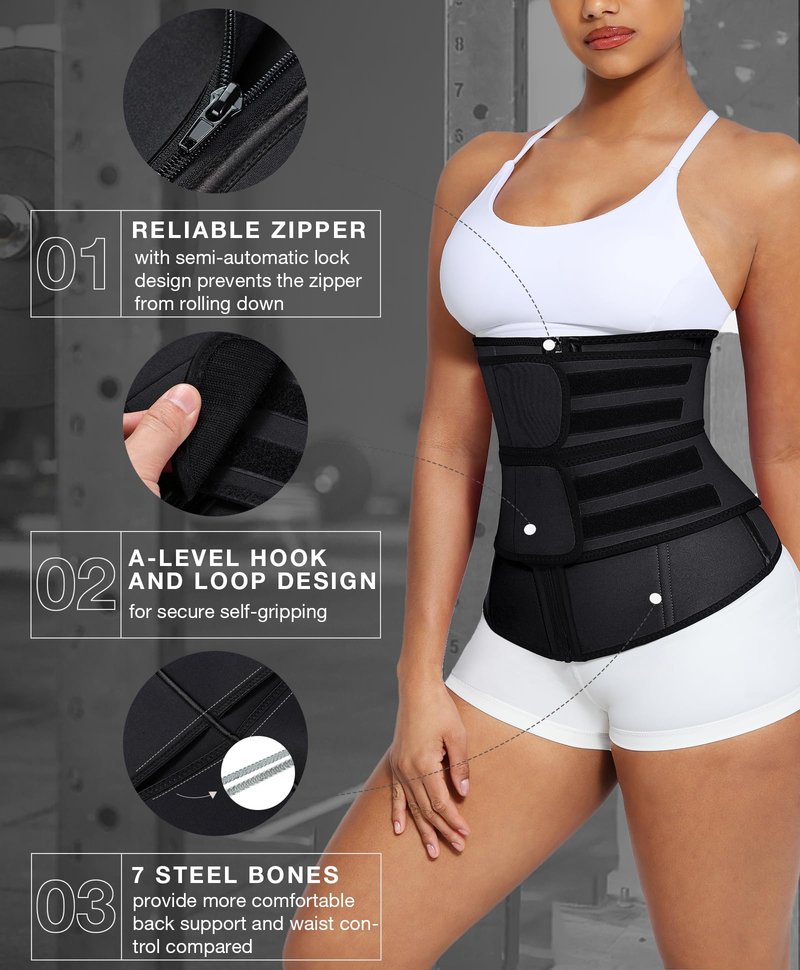 Lover-Beauty Waist Trainer for Women with Strap, Gym Corset Waist Trimmer, Body Shaper, Black, S