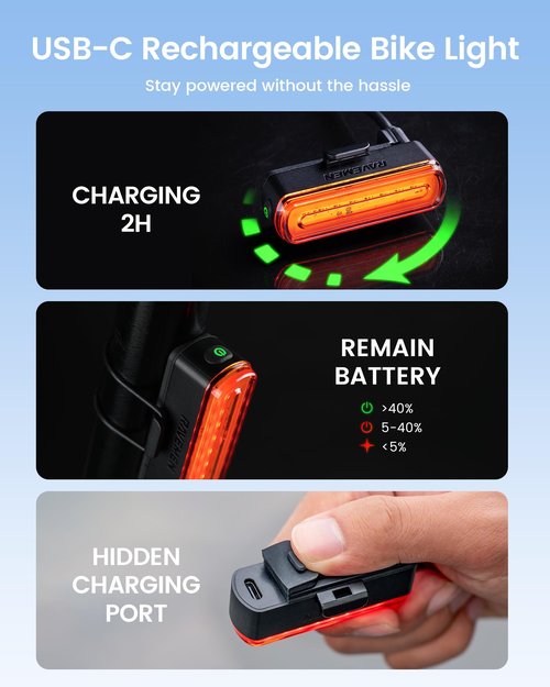 RAVEMEN TR30 Rear Bike Light, 270°Visibility Tail Light for Night Riding, 800m Visibility USB-C Rechargeable Bicycle Taillight for Urban Road Cycling, Auto On/Off and Brake Light