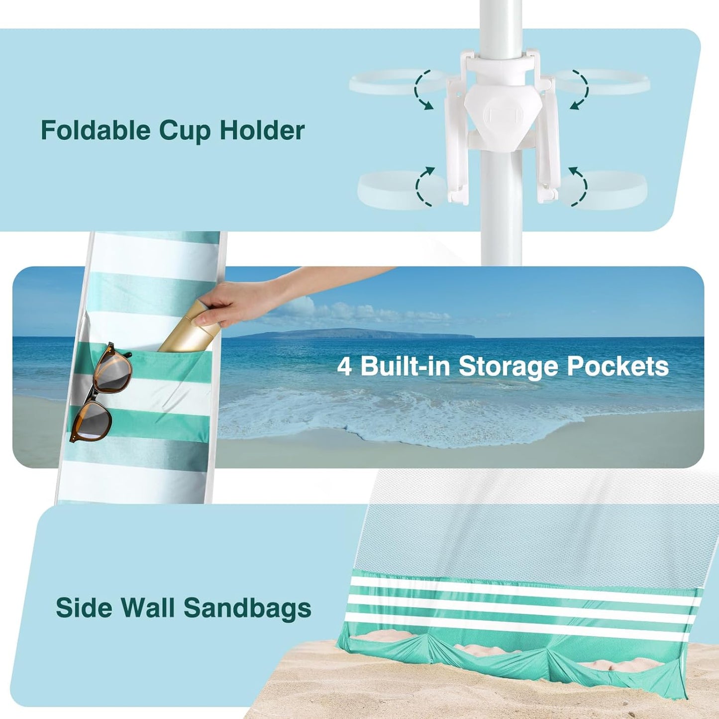 Rhino Valley Beach Tent - 8x8FT UPF50+ Sun Protection Canopy | Easy Setup, Wind Resistant, Green & White