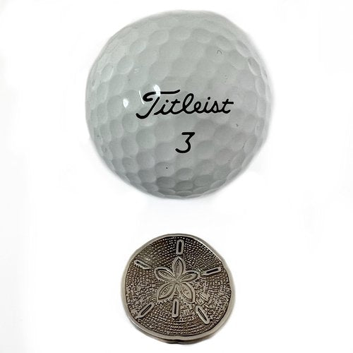 Full Metal Markers Sand Dollar Magnetic Metal Golf Ball Marker with Hat Clip for Men and Women - Unique Marker for Putting Green - Golf Accessories - 1 Ball Marker + 1 Hat Clip