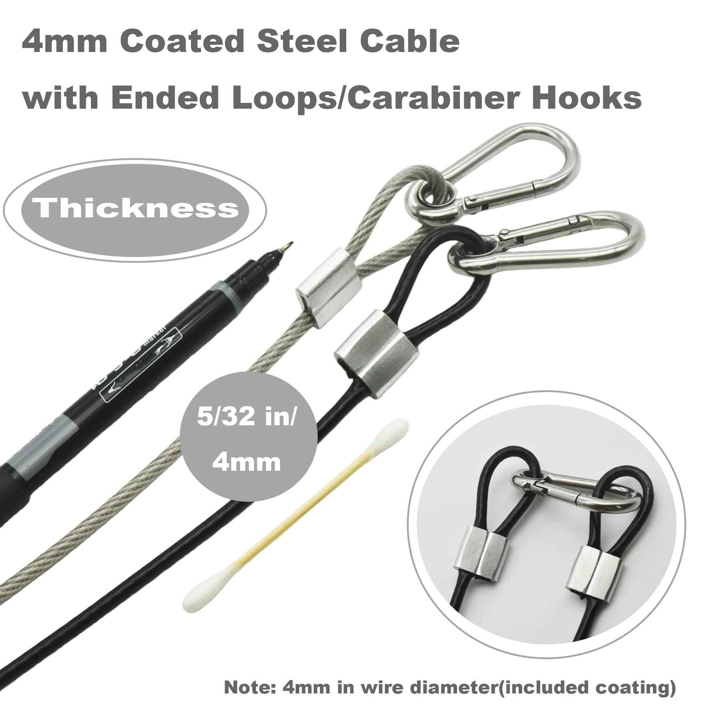 Bytiyar 10 pcs 12 inch Vinyl Cover Coated Stainless Steel Wire Rope Lanyard Cable Tether Safety Strap with Hooks and 2 Loops (4mm Thickness), Clear