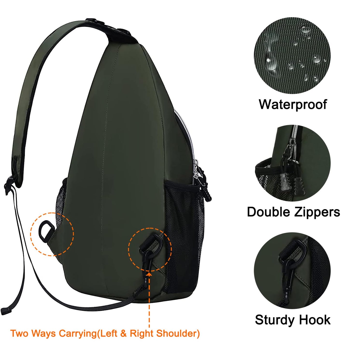 MOSISO Small Sling Bag for Women Men, Casual Crossbody Shoulder Bag, Sling Backpack Chest Daypack forTravel Hiking, Midnight Green, Medium