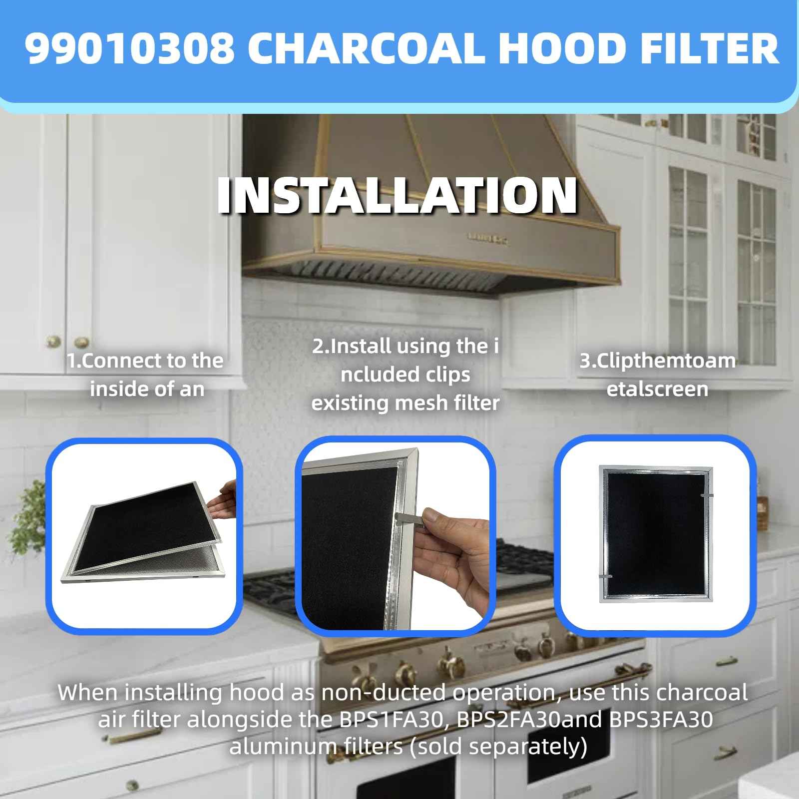 YUEERIO S99010308 Carbon Replacement Filter compatible with Broan QS WS BPSF30 GE: WB02X10707 NON-Ducted Range Hood Charcoal Filters 10.8" X 13.3" (2-Pack)