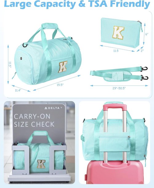 Grandmom's Personalized Girls Travel Duffle Bag - Initial Overnight Bag with Shoe Compartment | Birthday Gift (Letter N)
