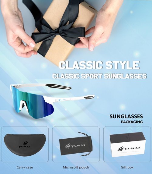 YAMAS Sport Sunglasses for Mens and Womens, Wrap around Sunglasses, Windproof & Shatterproof, Non-Slip Nose Pads for Hiking, Climbing, Cycling and Running, UV400 Protection, Sky Blue Mirror