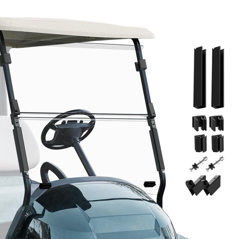 CLUBRALLY Golf Cart Windshield, Fold Down and Anti-UV Windshield Kit for 2004-Up Club Car Precedent/ Tempo/ Onward Golf Cart, 37.5"W X 31.9"H, Clear