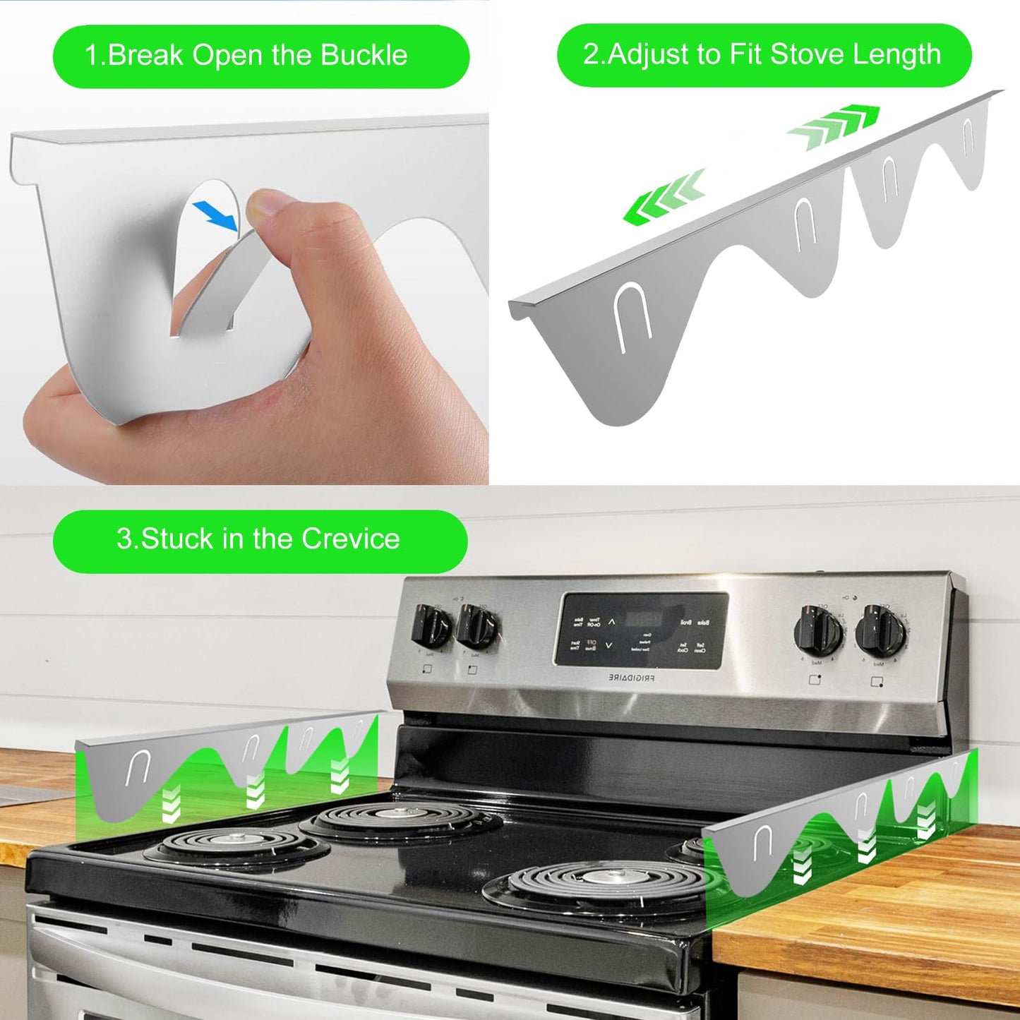 Stainless Steel Stove Gap Covers, Range Oven Gap Filler, Retractable Length 13.8" to 27.5", Counter Gap Guards Heat Resistant and Easy to Clean, 2PCS, Silver